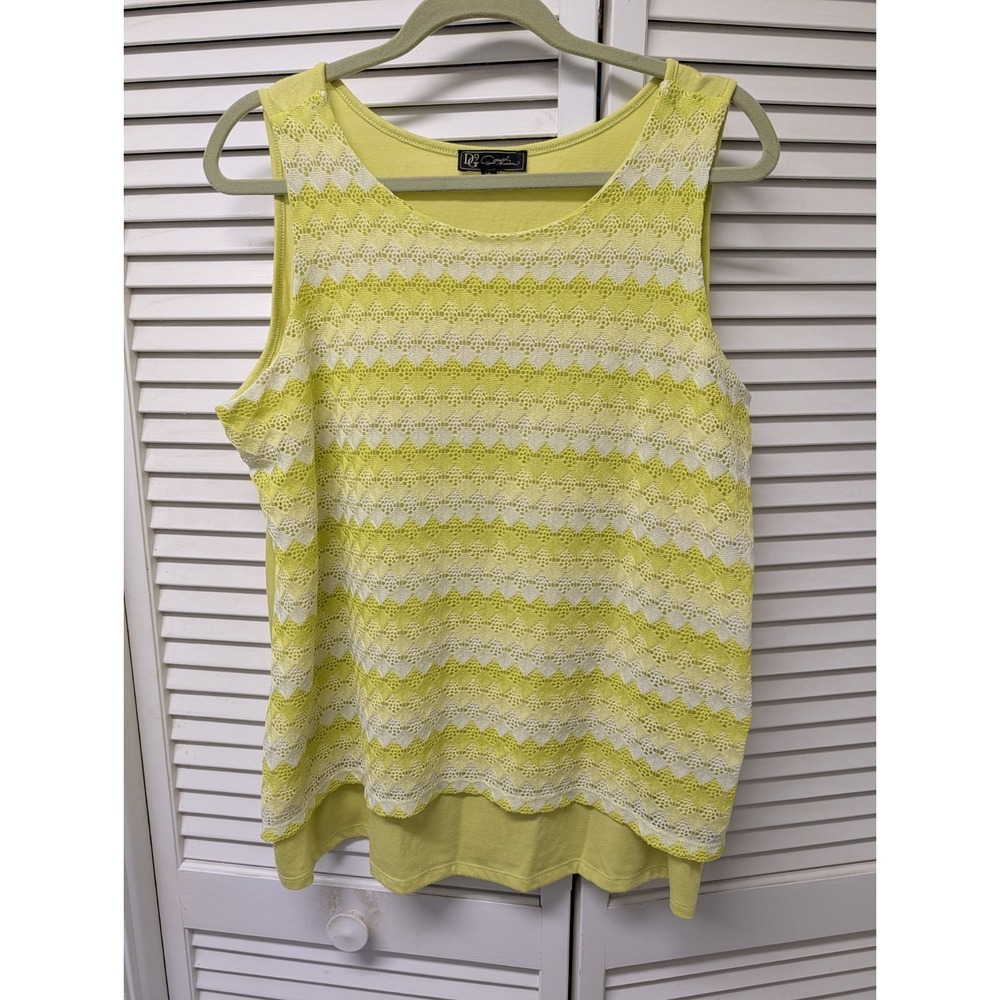 DG2 by Diane Gilman Womans Sz XL Blouse Pullover Sleeveless Green Yellow Layer